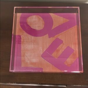 Pink and Orange Decorative LOVE Lucite Tray NEW